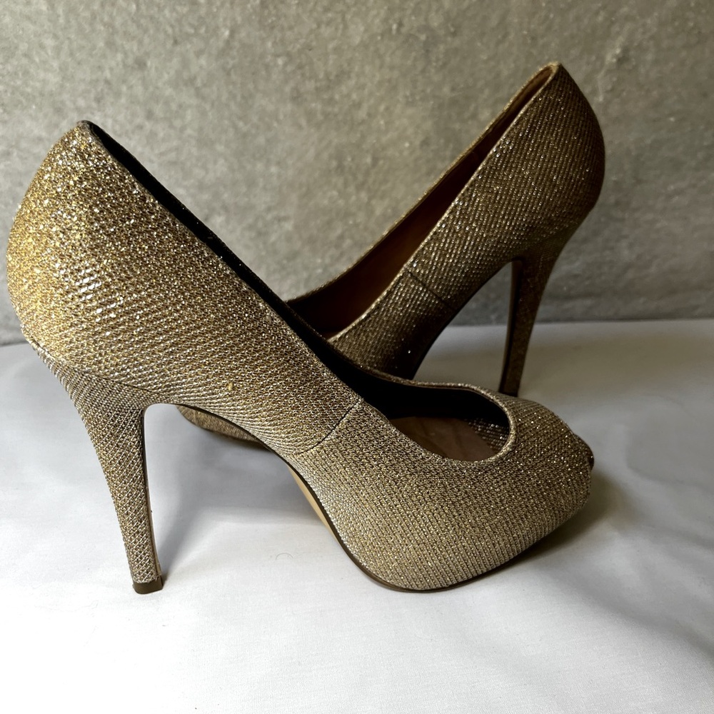 Diba London Gold Sparkle High Heel Stiletto Shoes BarbieCore Size 8.5